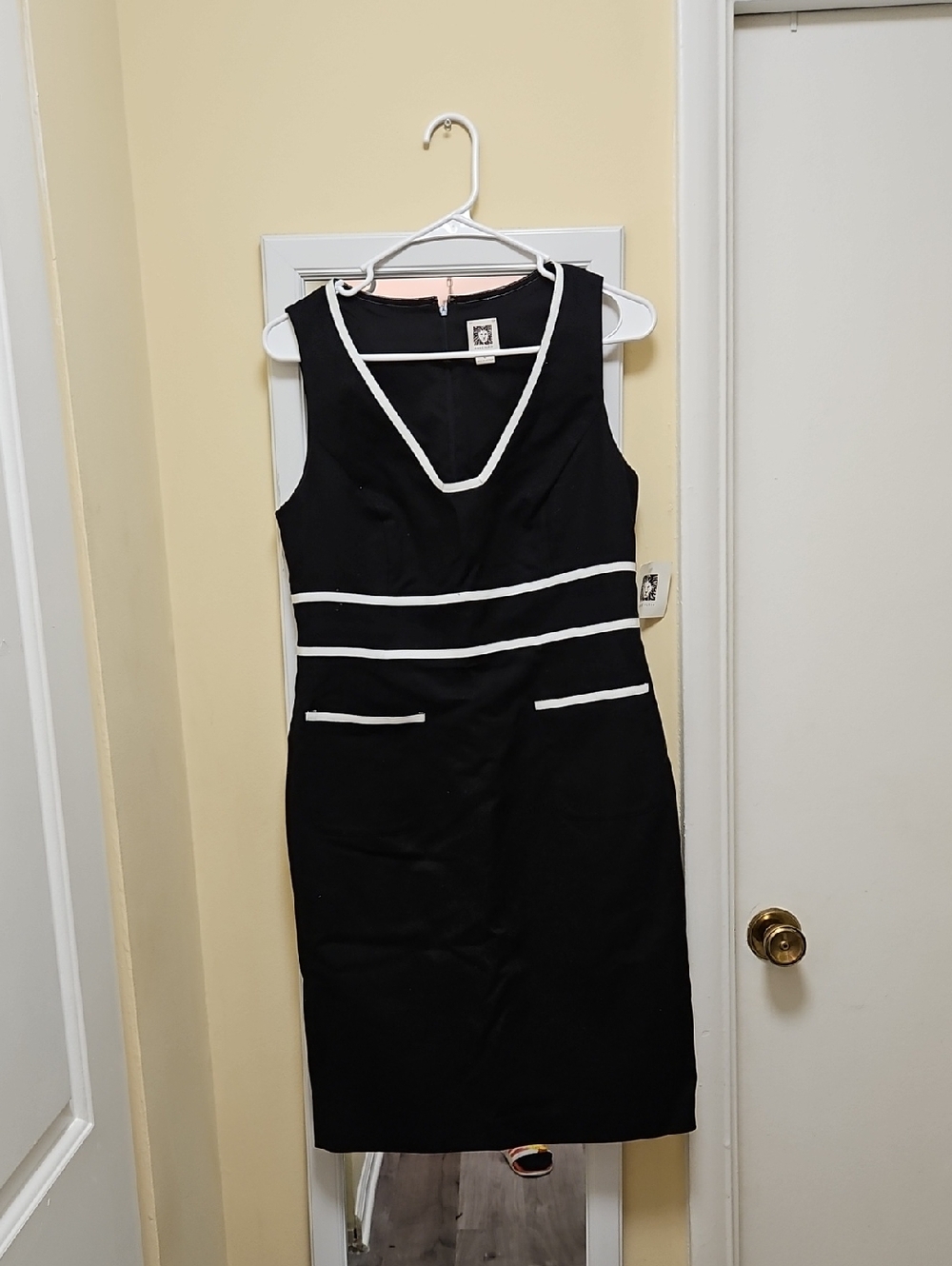 Anne Klein Black Midi Dress with White Trim